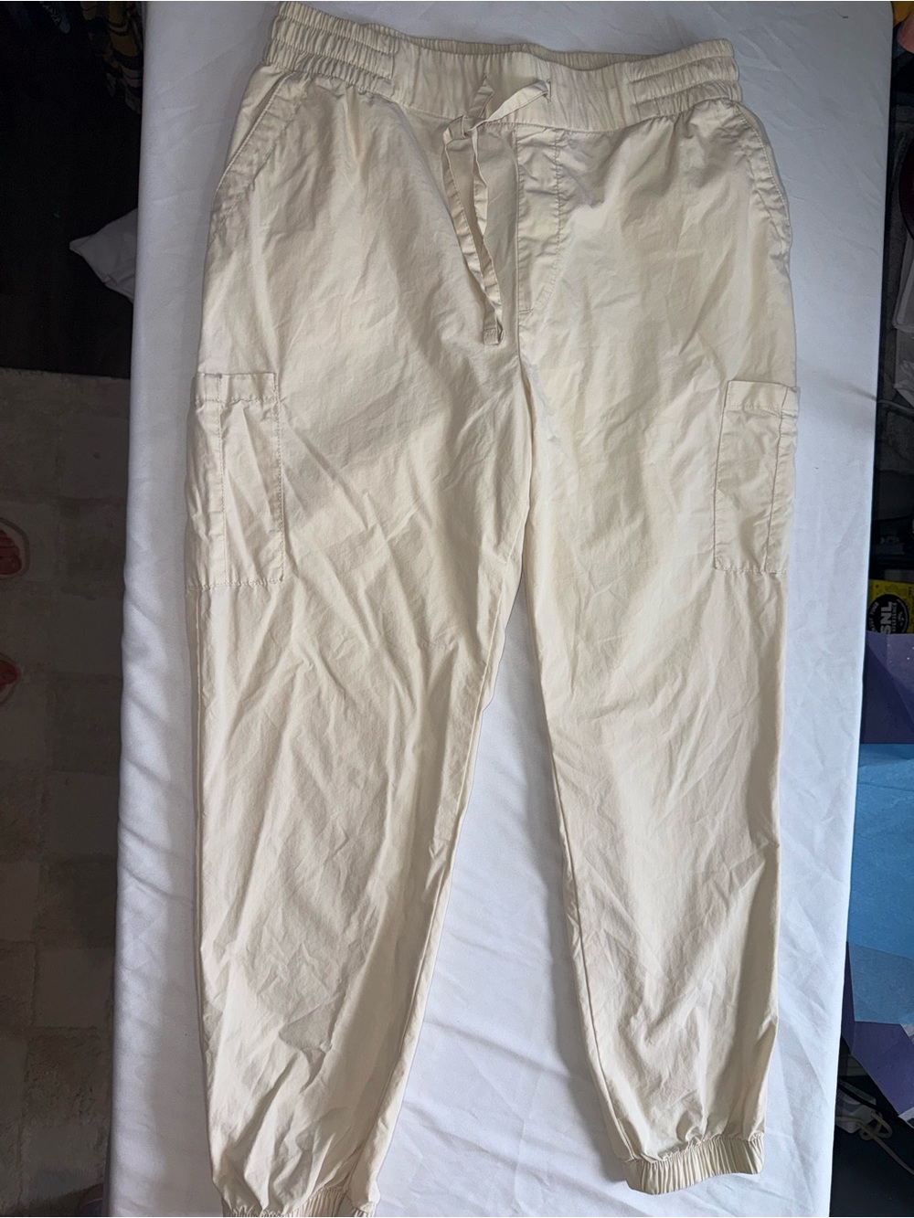 Womens Cream Casual Drawstring Tech Cargo Jogger Pants size M